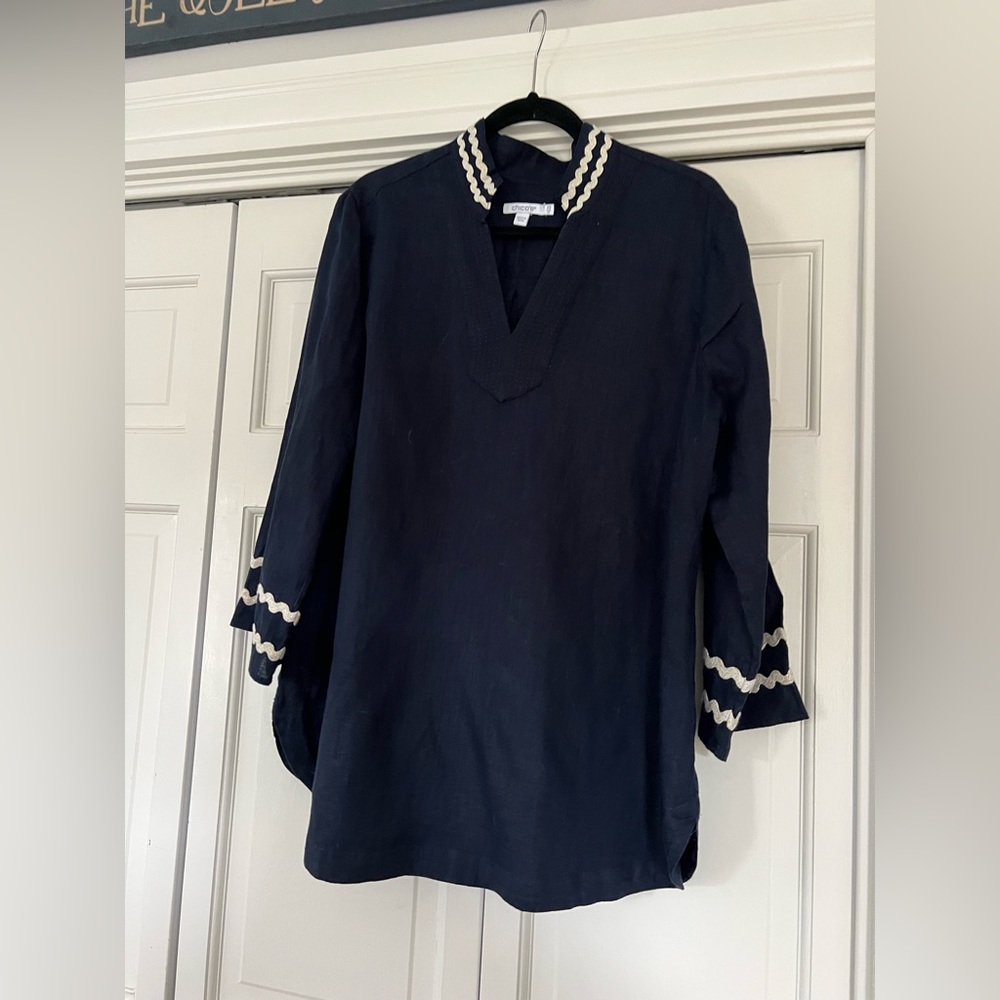 Chico's Navy Blue Tunic with White Accents